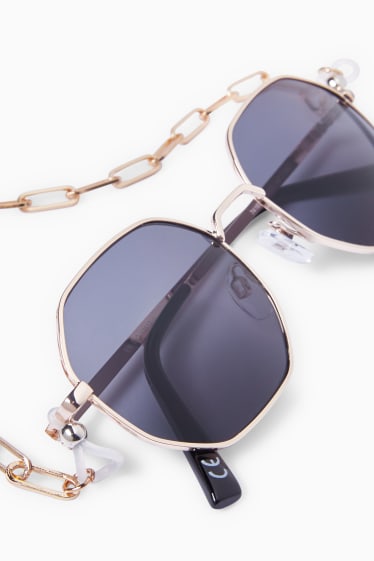 Damen - Set - Sonnenbrille und Brillenkette - 2 teilig - schwarz