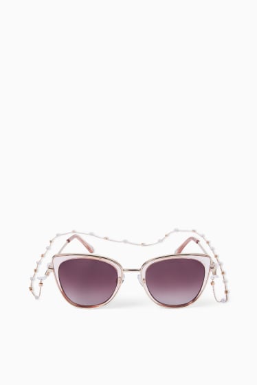 Damen - Set - Sonnenbrille und Brillenkette - 2 teilig - gold