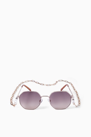 Dona - Conjunt - ulleres de sol i cadena per a les ulleres - 2 peces - marró