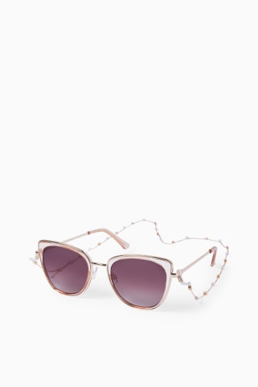Damen - Set - Sonnenbrille und Brillenkette - 2 teilig - gold
