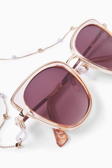 Mujer - Set - gafas de sol y cadena para gafas - 2 piezas - dorado