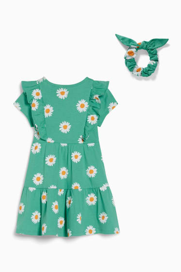 Bambine - Set - vestito e scrunchie - 2 pezzi - a fiori - verde