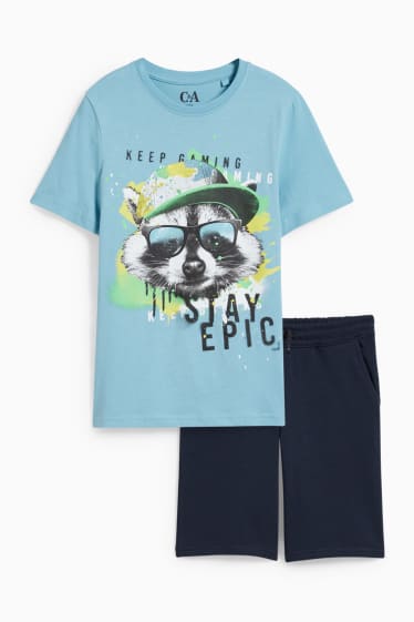 Kinder Jungen - Set - Kurzarmshirt und Sweatshorts - 2 teilig - blau