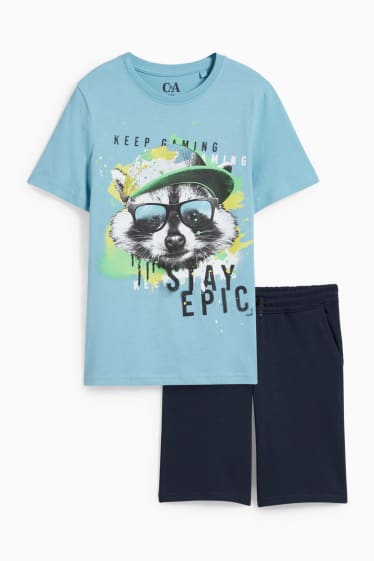 Kinder - Set - Kurzarmshirt und Sweatshorts - 2 teilig - blau