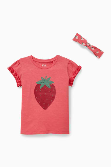Kinderen: meisjes - Set - T-shirt en haarbandje - 2-delig - fuchsiarood