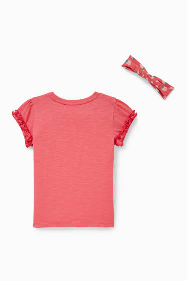 Kinderen: meisjes - Set - T-shirt en haarbandje - 2-delig - fuchsiarood