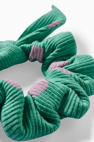 Dětské - Souprava - šaty, tričko s krátkým rukávem, legíny a scrunchie gumička do vlasů - 4dílná - zelená/růžová