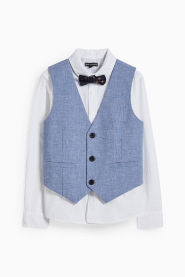 Enfants - Ensemble - chemise, gilet sans manches et nœud papillon - LYCRA® - 3 pièces - bleu