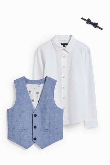 Enfants - Ensemble - chemise, gilet sans manches et nœud papillon - LYCRA® - 3 pièces - bleu