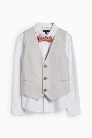 Enfants garçons - Ensemble - chemise, gilet sans manches et nœud papillon - LYCRA® - 3 pièces - beige clair