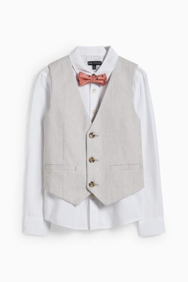 Children - Set - shirt, waistcoat and bow tie - LYCRA® - 3 piece - light beige