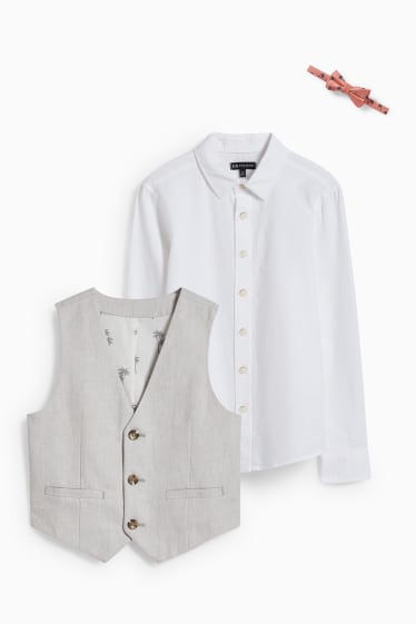 Children - Set - shirt, waistcoat and bow tie - LYCRA® - 3 piece - light beige