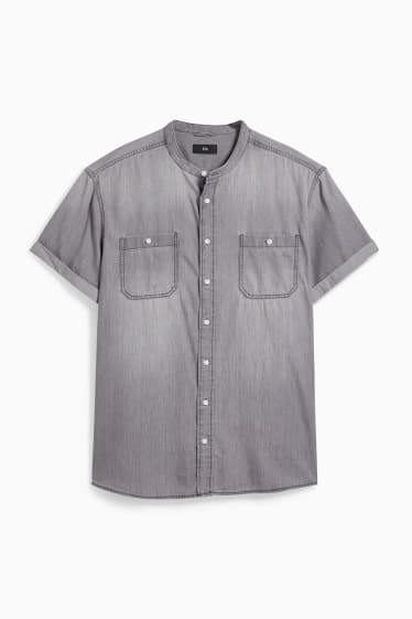 Heren - Overhemd - regular fit - opstaande kraag - jeanslichtgrijs