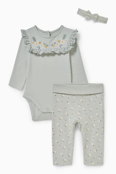 Baby Mädchen - Baby-Outfit - 3 teilig - geblümt - mintgrün