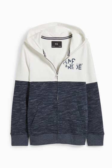 Enfants - Sweat zippé en finition molleton avec capuche - blanc / gris