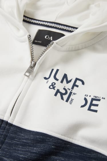 Enfants - Sweat zippé en finition molleton avec capuche - blanc / gris