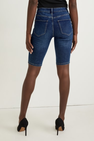 Women - Denim bermuda shorts - mid-rise waist - LYCRA® - blue denim