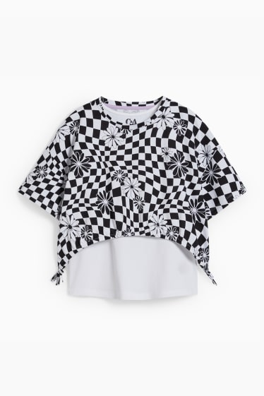 Kinder Mädchen - Extended Sizes - Set - Kurzarmshirt und Top - 2 teilig - schwarz / weiß
