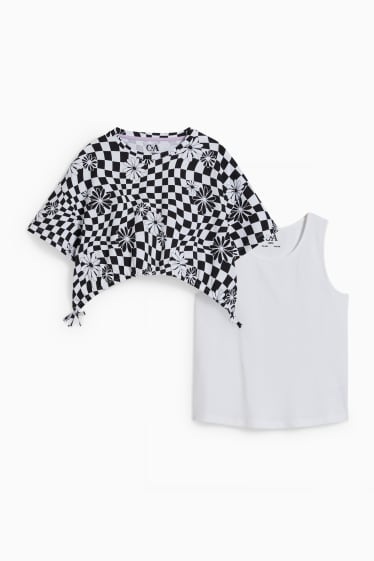 Dětské - Rozšířené velikosti - souprava - tričko s krátkým rukávem a top - 2dílná - černá/bílá