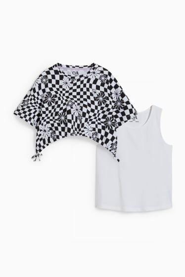 Kinder Mädchen - Extended Sizes - Set - Kurzarmshirt und Top - 2 teilig - schwarz / weiß