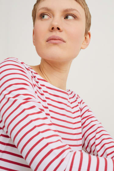 Femei - Tricou cu mânecă lungă - cu dungi - alb / roșu