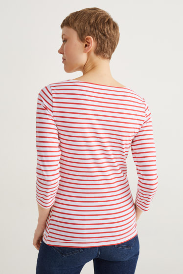 Damen - Langarmshirt - gestreift - weiß / rot