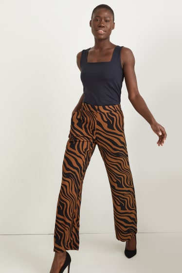 Women - Cloth trousers - high waist - palazzo - brown