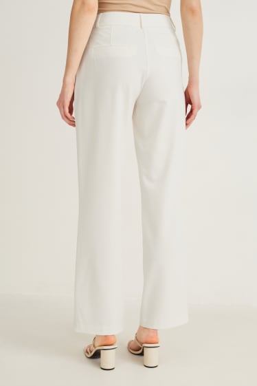 Femei - Pantaloni de stofă - talie medie - straight fit - alb-crem