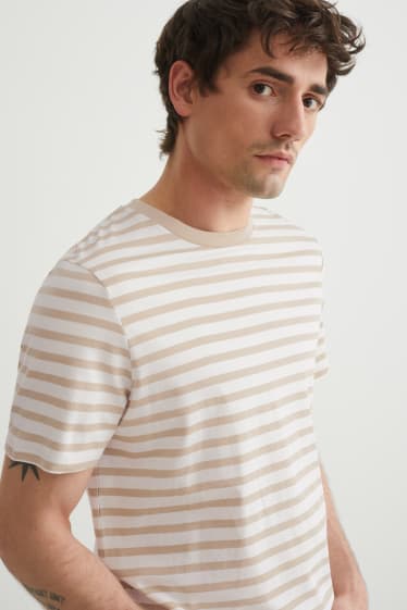Herren - T-Shirt - gestreift - weiss / beige