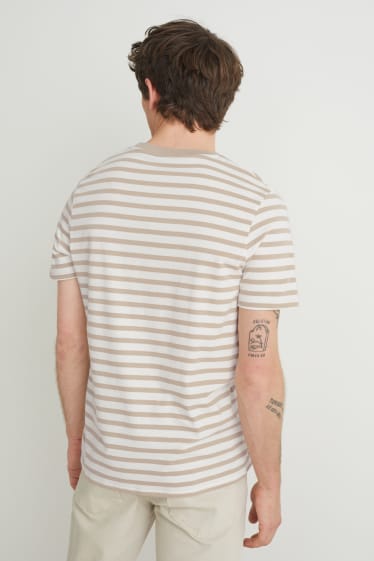 Uomo - T-shirt - a righe - bianco / beige