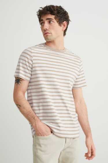 Herren - T-Shirt - gestreift - weiss / beige