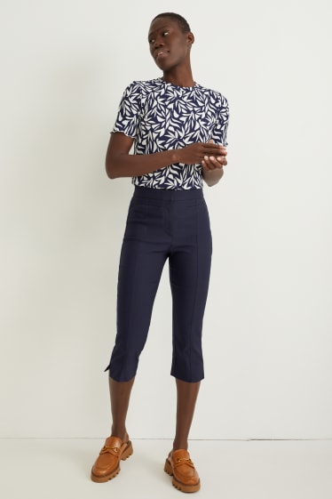 Women - Cloth trousers - high waist - cigarette fit - dark blue