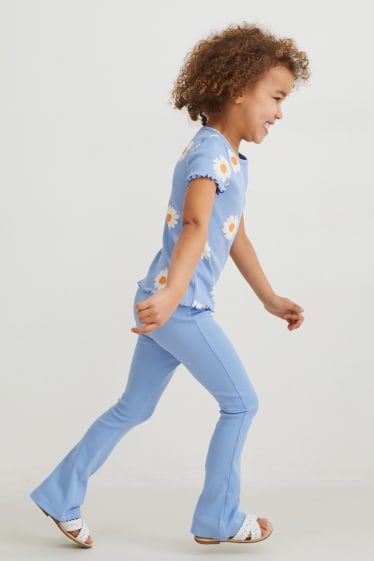 Kinder - Set - Kurzarmshirt und Flared Leggings - 2 teilig - blau