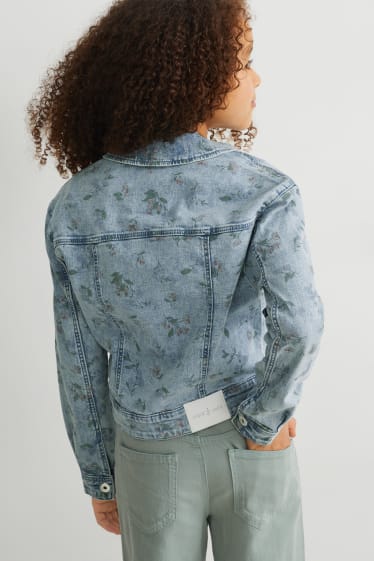 Kinder Mädchen - Jeansjacke - geblümt - helljeansblau
