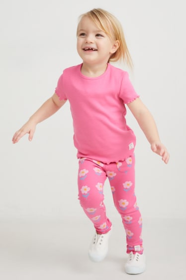 Bambini - Leggings - a fiori - fucsia