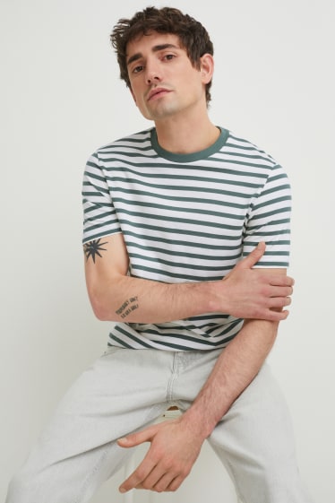 Hombre - Camiseta  - de rayas - verde oscuro / blanco roto