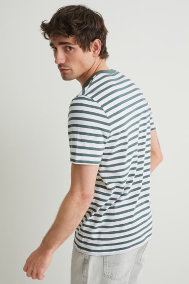 Hommes - T-shirt - à rayures - vert foncé / blanc crème