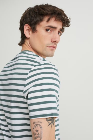 Hommes - T-shirt - à rayures - vert foncé / blanc crème