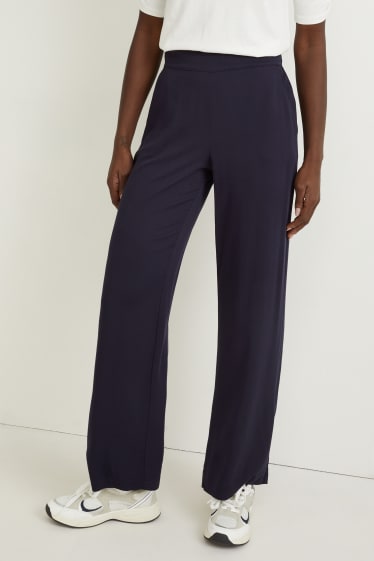 Women - Trousers - high waist - palazzo - dark blue