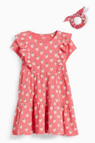 Kinder - Set - Kleid und Scrunchie - 2 teilig - pink