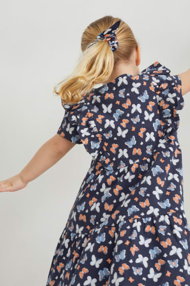 Kinder - Set - Kleid und Scrunchie - 2 teilig - dunkelblau