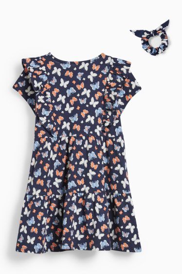 Kinder - Set - Kleid und Scrunchie - 2 teilig - dunkelblau