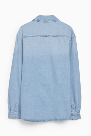 Dámské - Džínová košilová bunda - džíny - světle modré