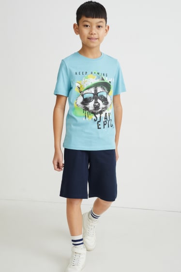 Kinder - Set - Kurzarmshirt und Sweatshorts - 2 teilig - blau