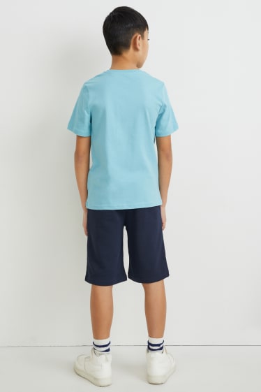 Copii - Set - tricou cu mânecă scurtă și pantaloni scurți trening - 2 piese - albastru