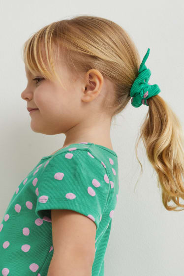 Bambine - Set - vestito, t-shirt, leggings ed elastico - 4 pezzi - verde / rosa