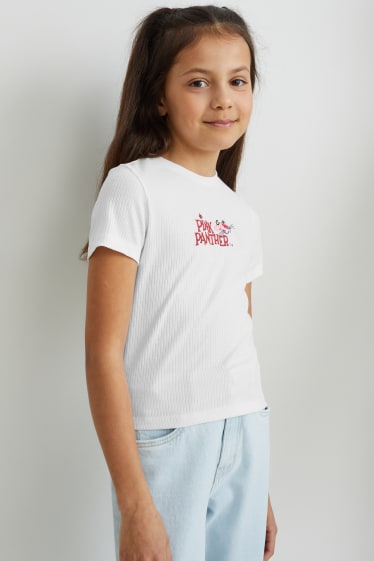 Enfants filles - Panthère Rose - haut manches courtes - blanc