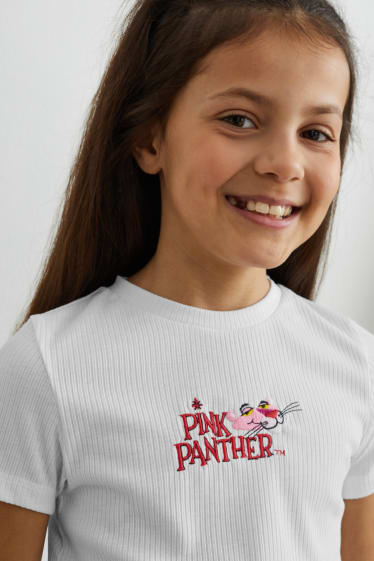 Enfants filles - Panthère Rose - haut manches courtes - blanc