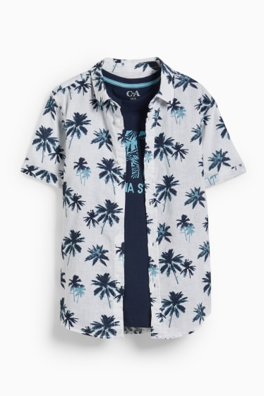 Enfants garçons - Ensemble - chemise et T-shirt - 2 pièces - bleu foncé
