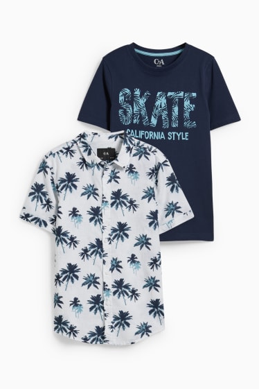 Enfants garçons - Ensemble - chemise et T-shirt - 2 pièces - bleu foncé